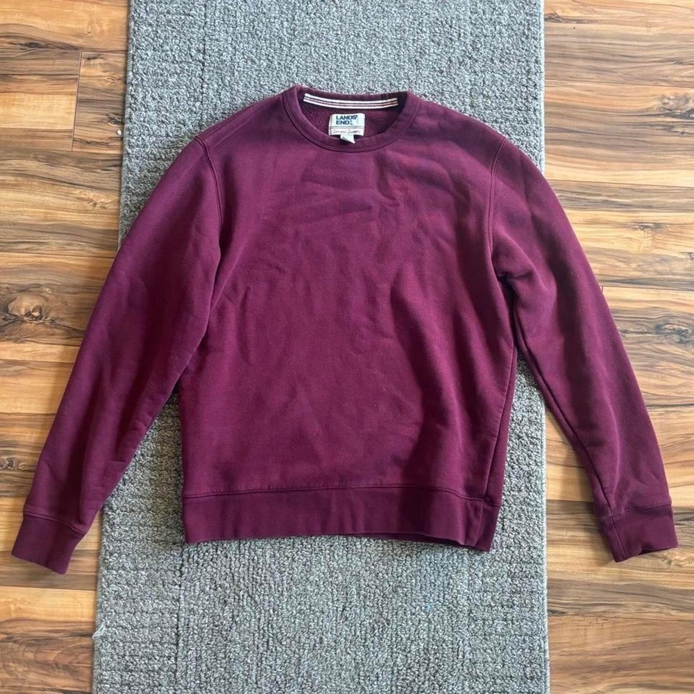 Lands' End Serious Sweats crewneck sweatshirt in a classic burgundy/maroon